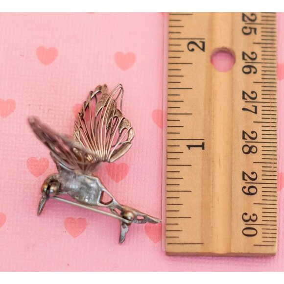 Vintage Sterling Silver Art Nouveau Hummingbird Brooch - X11 - Picture 5 of 5
